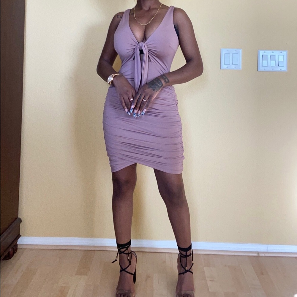 Like New! Tiger Mist. Sleeveless Plunge Ruched Mini Dress